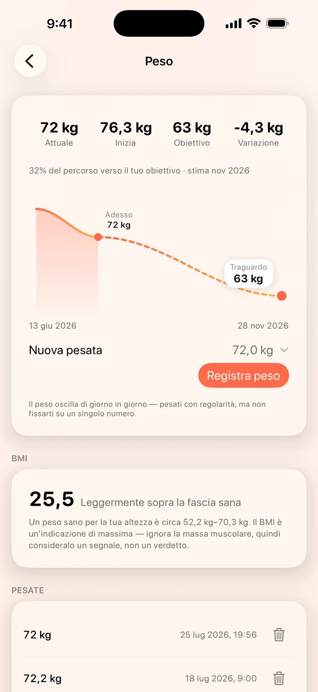 Progressi di Bocco: budget giornaliero e andamento del peso
